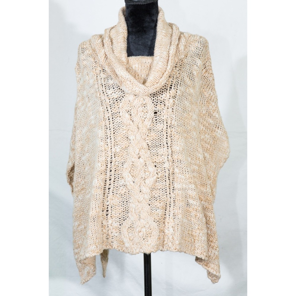 Free People women XS‎ shawl cardigan chunky bohemian crochet beige lagenlook